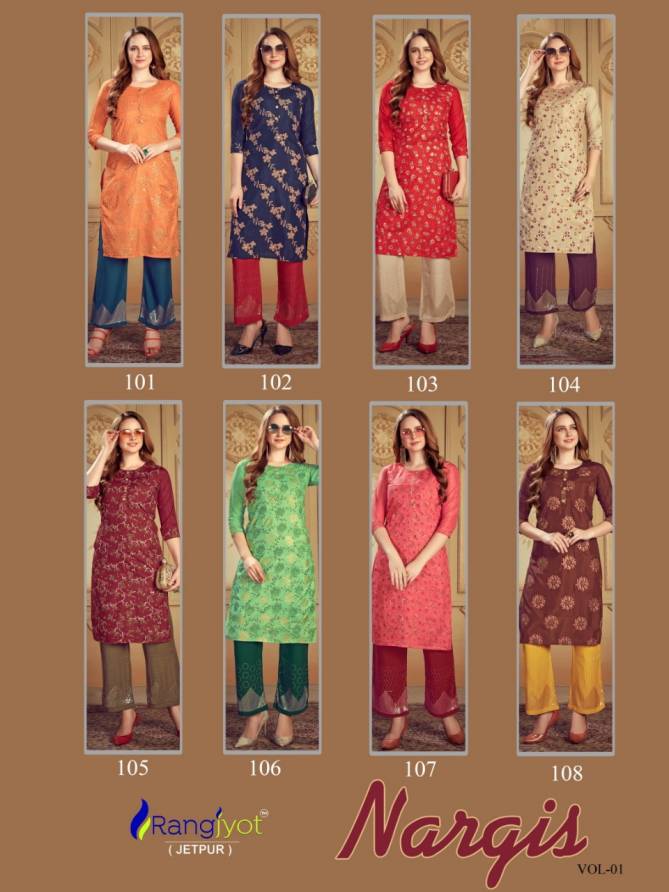 RANGJYOT NARGIS VOL-1 Latest fancy Heavy Designer Festive Wear Dolla silk top With Sequence Work pant Kurtis Collection 